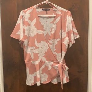 Pink and white floral blouse